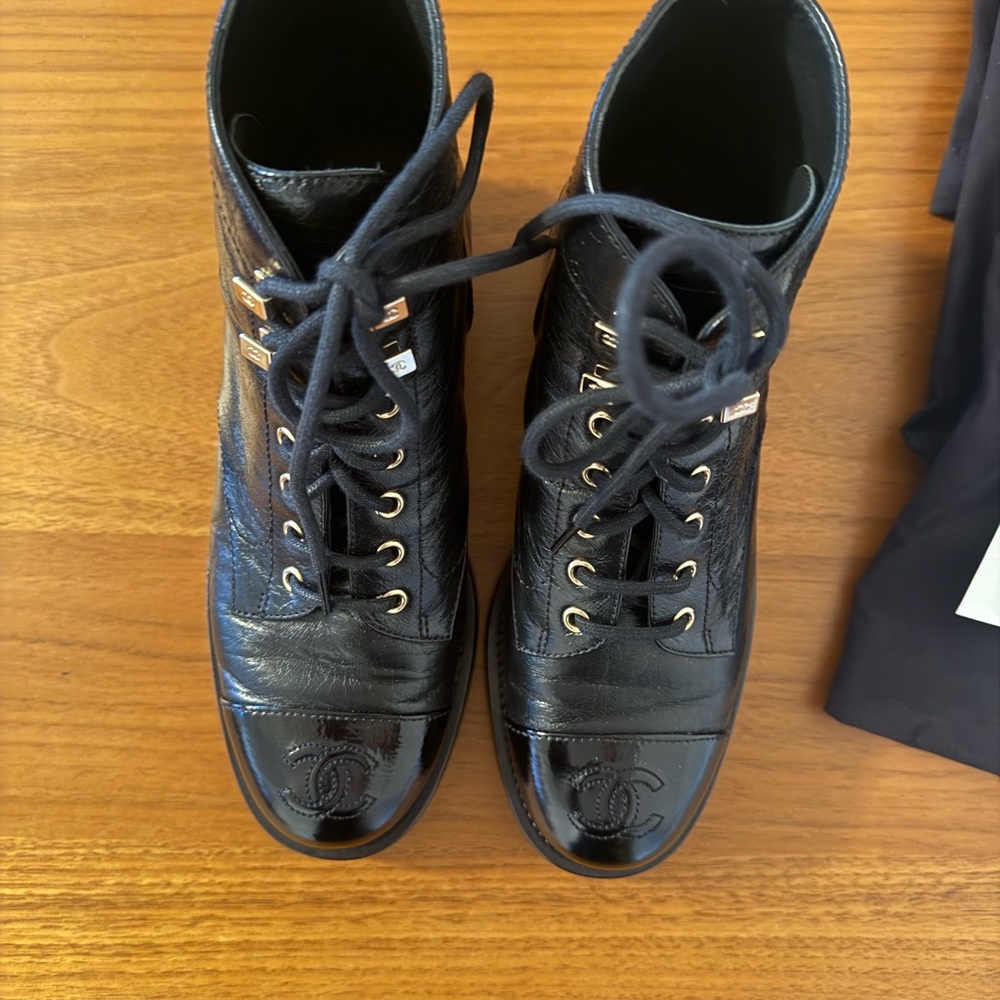 CHANEL Black Leather Ankle Boots - Picture 7 of 10